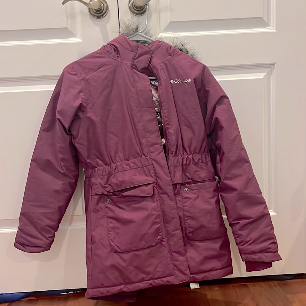 Purple/Pink Columbia Winter Coat (Size : Youth L/Adult S) With Fur Hood